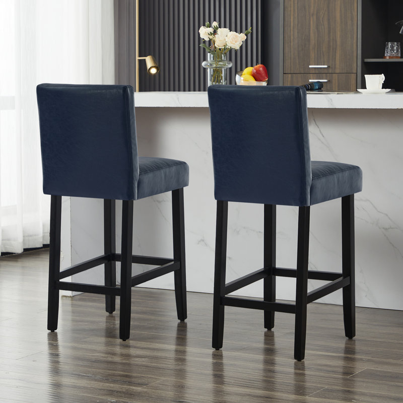 Tabouret de bar rembourré avec structure en bois massif, Bleu / similicuir, 2, Tabouret de bar (siège d'une hauteur de 29 po)