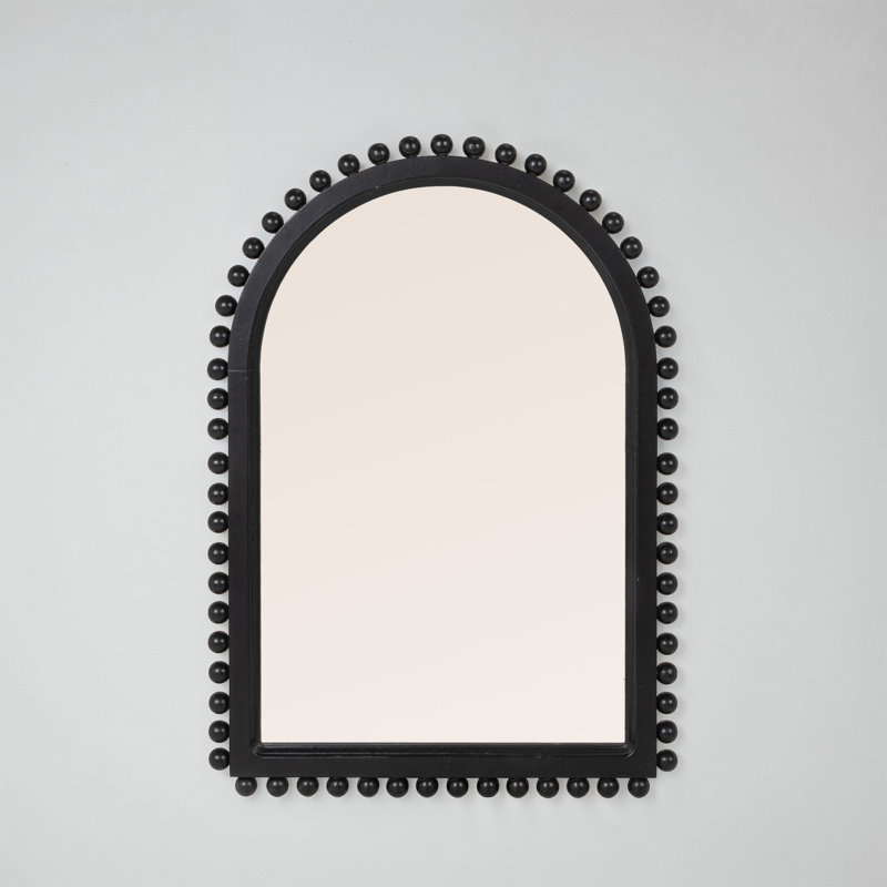 Willa Wood Ball Framed Arched Wall Mirror, Black, 34" x 24"