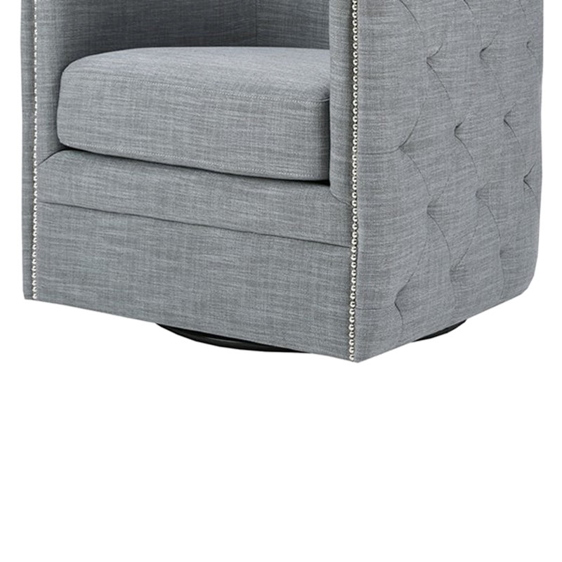 Chaise pivotante à 360 degrés avec tissu texturé gris, structure en bois massif, coussin de siège amovible, fauteuil de salon confortable, gris, base, revêtement, coussin en mousse haute