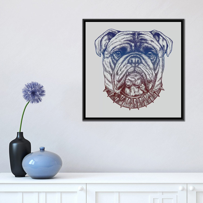 « bouledogue de petits pouces », impression sur toile, H 18 po x l 18 po x P 1,5 po, Toile avec cadre noir, Pas de tapis