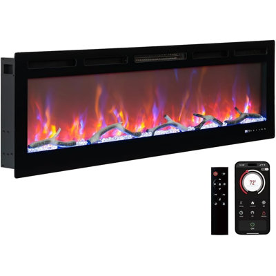 68" Electric Fireplace Insert - 750/1500W Recessed Wall Mount Heater with Remote, 12 Flame Colors, Timer