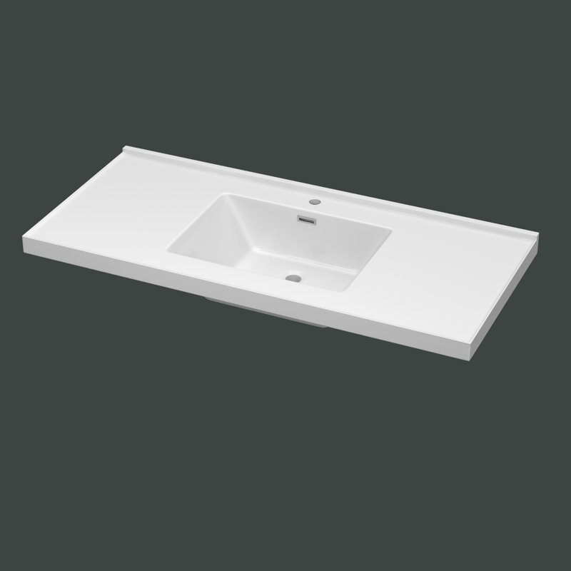 48'' W X 22'' D Solid Surface Bathroom Vanity Top White Rectangular Vanity Basin Sink Countertop with Pre-drilled Faucet Hole