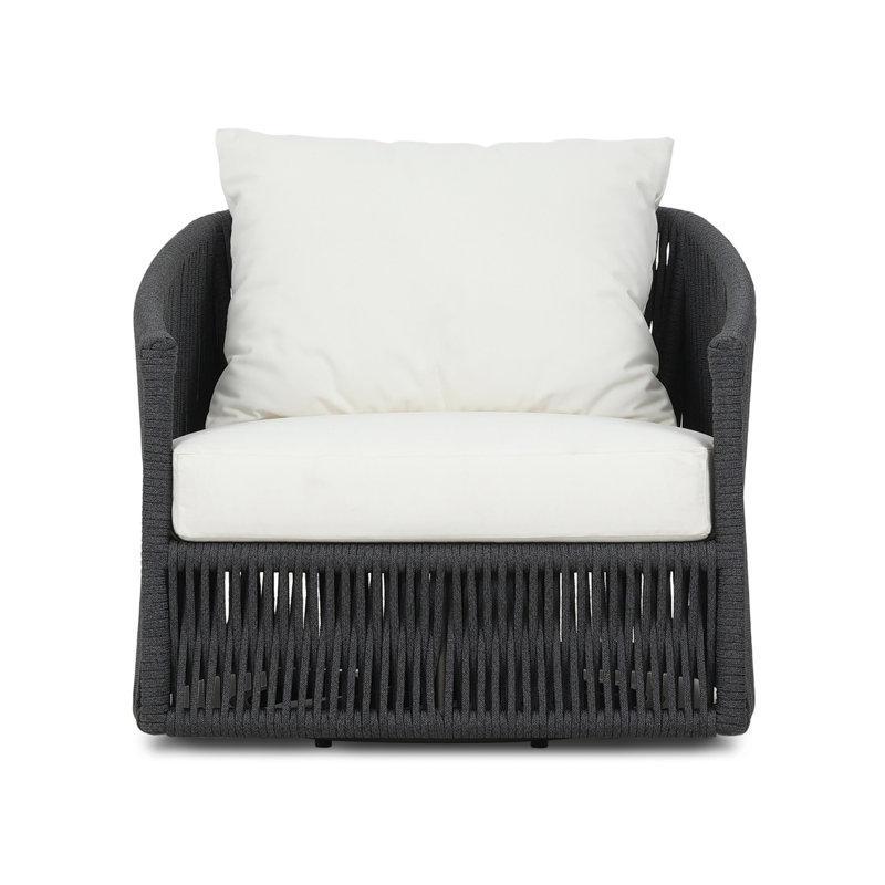 Nashira Swivel Outdoor Lounge Chair, Thick Dark Gray Rope, Arashi Salt