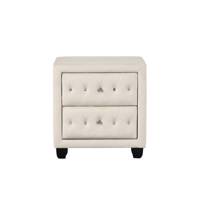Modern Style Crystal Tufted 2-Drawer Nightstand, Upholstered Nightstand