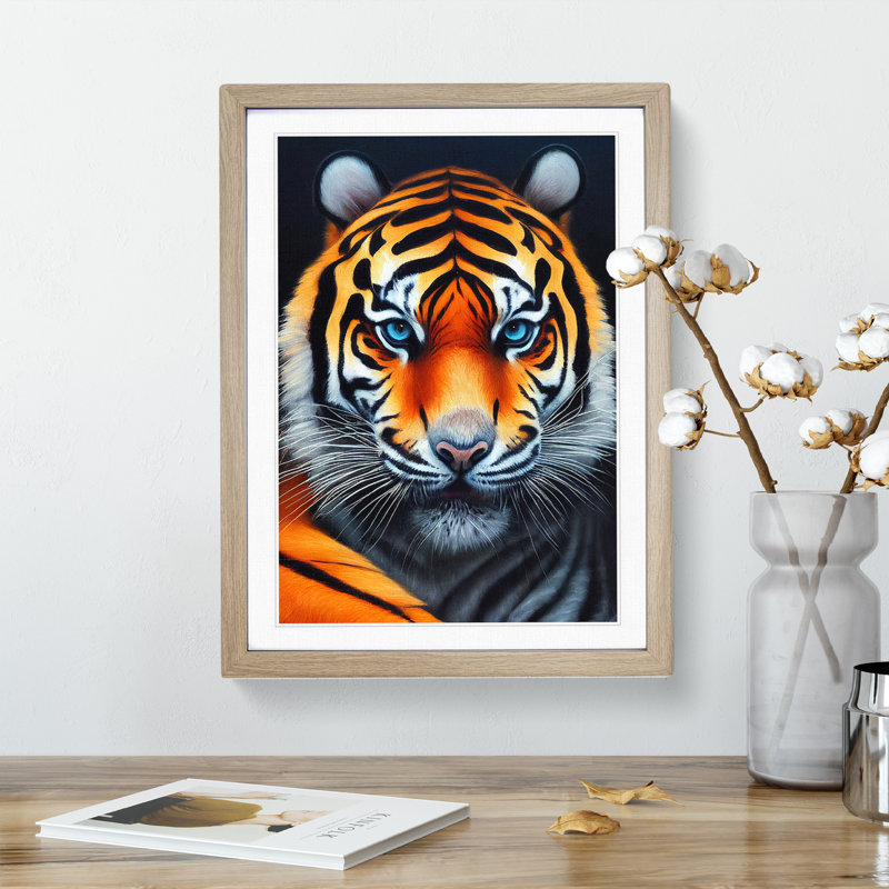 Fearless Tiger - Single Picture Frame Print, 46cm H x 34cm W x 2cm D, Oak