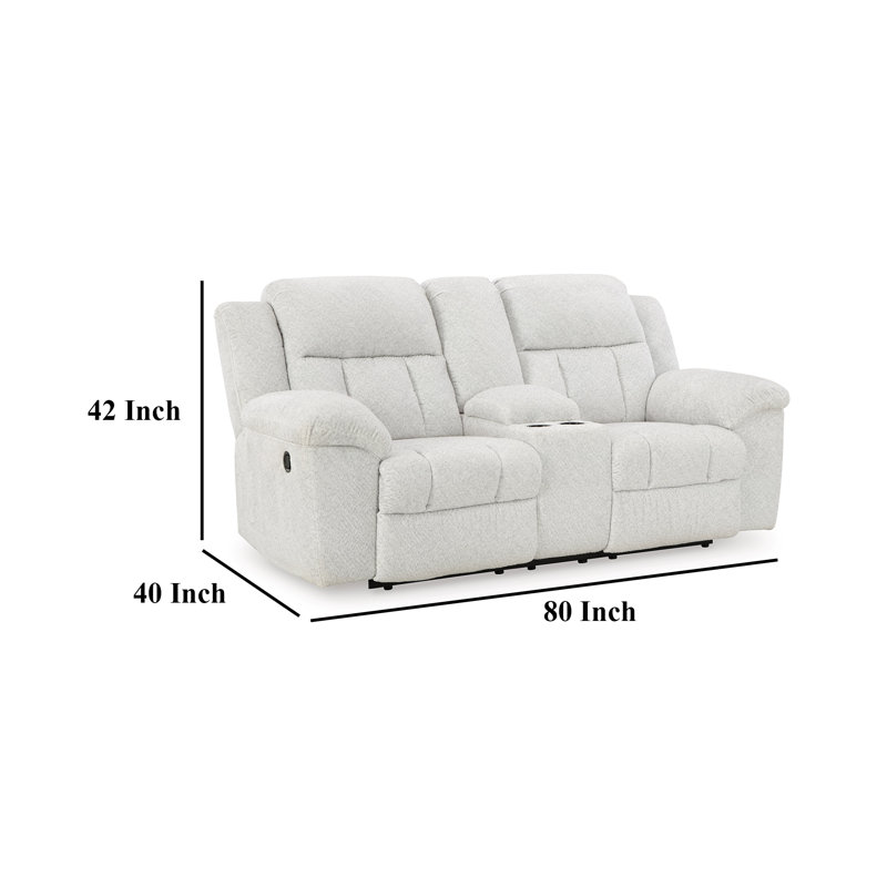 Snow White Fabric Reclining Loveseat with Console and Ottoman