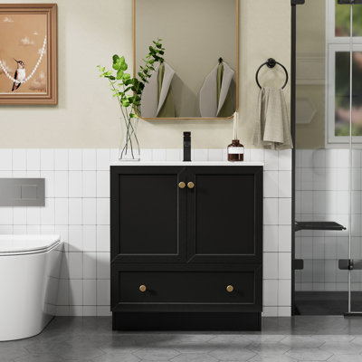 Romia 30'' Classic Bathroom Vanity with Sink Top, Bathroom Sink Faucet, Hand Paint, Gold Handles