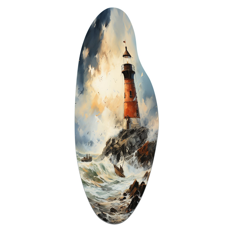 Art mural rétro asymétrique en forme de phare rétro - phares incurvés, H 30 po x l 11 po x P 1 po