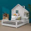 Lit Cozy House avec tiroirs latéraux, tablettes et prise USB