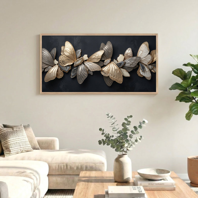 Ensemble de 1 tableau sur toile papillon, L 40 po x H 20 po, Naturel