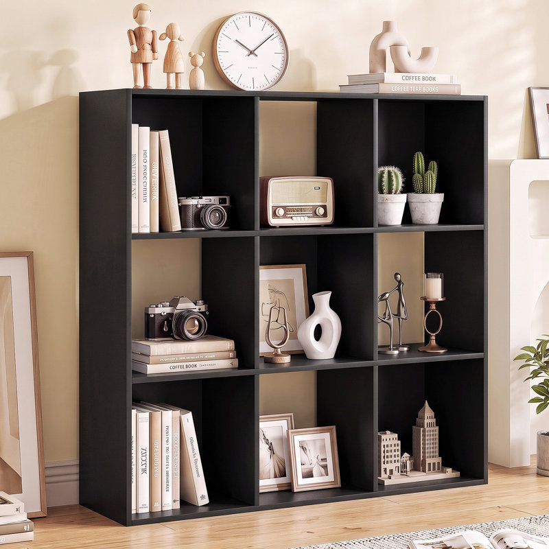 Bibliothèque à 9 cubes, tablette de rangement décorative, Noir, (9 tablettes) H 35,24 po x l 35,94 po x P 11,61 po