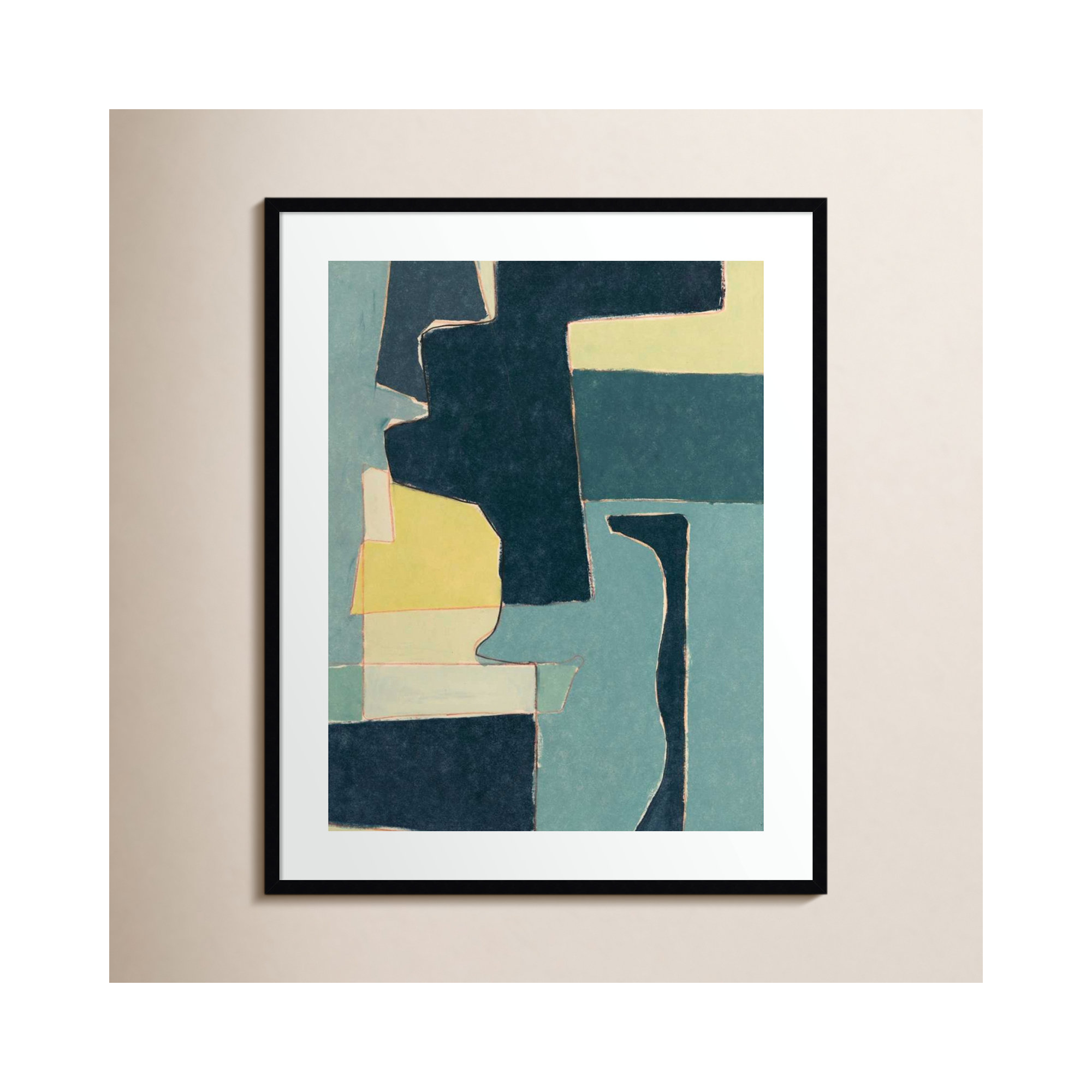 Blue Note II by Rob Delamater., 41.38" H x 33.38" W x 0.88" D, Noir Black Framed Paper