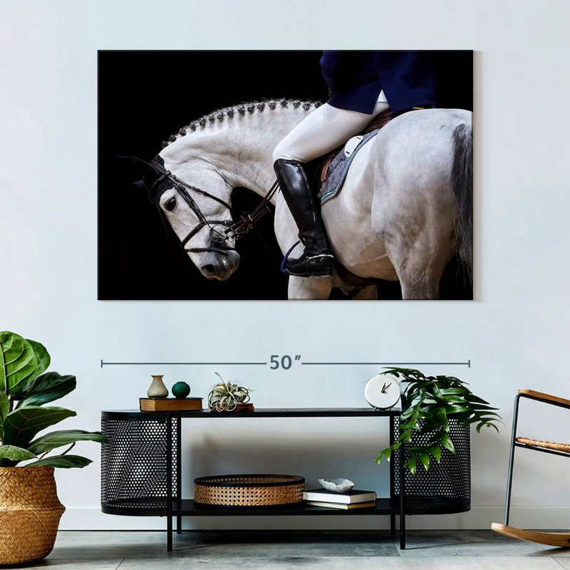 Sireci White Horse And Equestrian, 34" H x 51" W