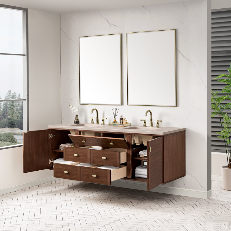 Amberly 72'' W Double Vanity, Eternal Jasmine Pearl, 8" Widespread