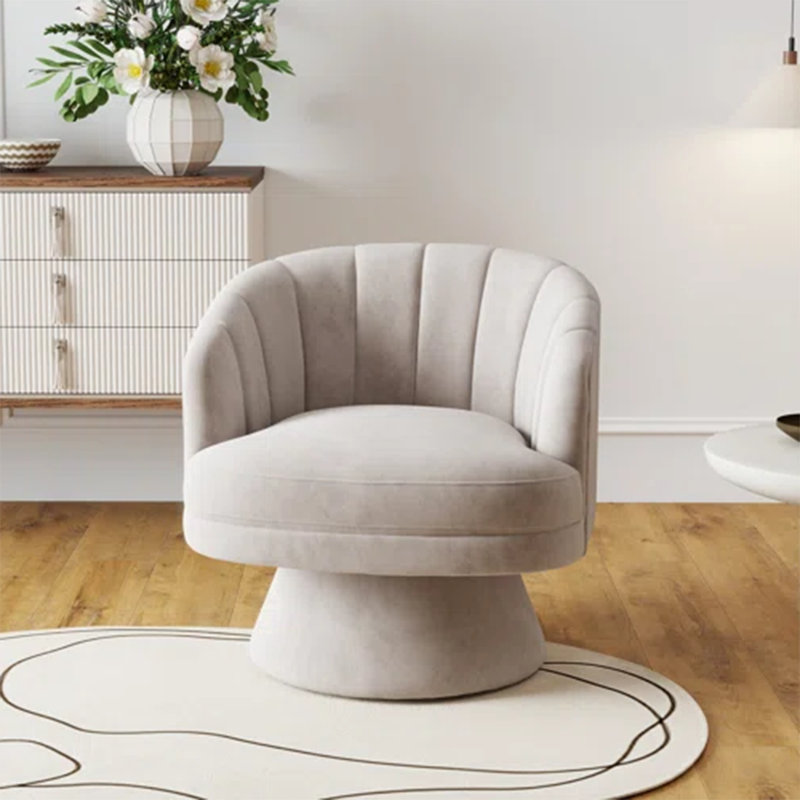 Fauteuil demi-tonneau pivotant en velours Murrow, Gris