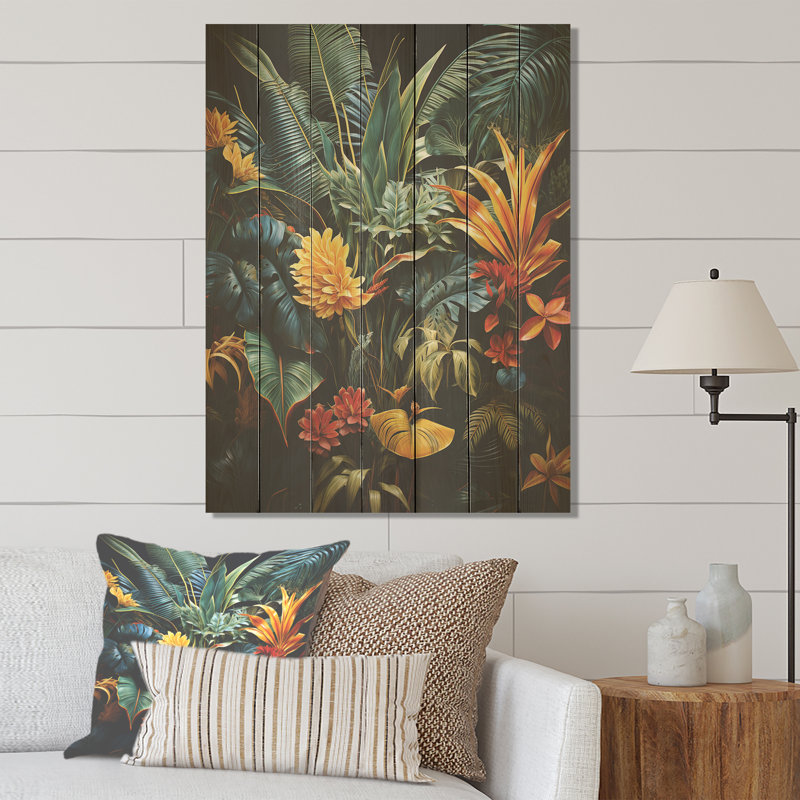 Mystic Tropical Flowers Composition - Fleurs de saison sur bois, H 40 po x l 30 po