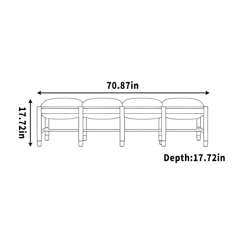 Banc de rangement en bois massif, H 17,72 po x l 70,87 po x P 17,72 po