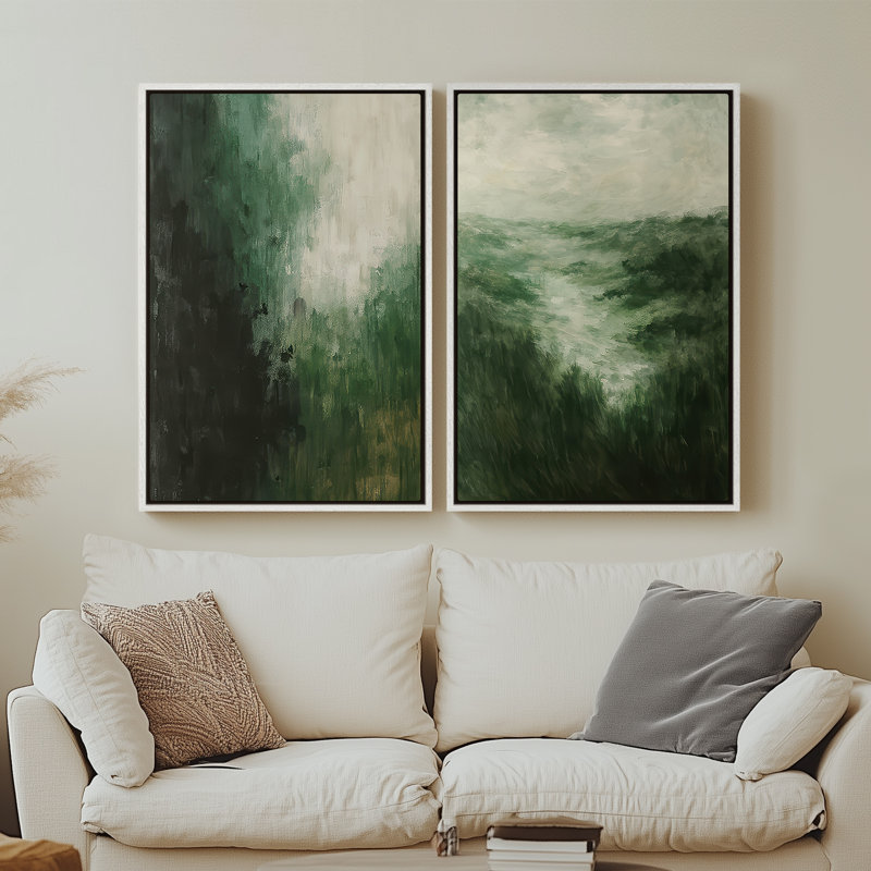 Art mural sur toile encadrée, impression de paysage abstrait vert pour chambre à coucher - 16 po x 24 po x 2 pièces, 24 po x 36 po x 2 pièces