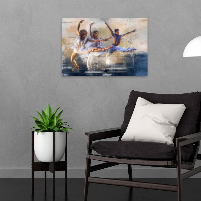 Danseurs en mouvement fluide - Affiche murale abstraite contemporaine et dramatique, H 16 po x l 24 po