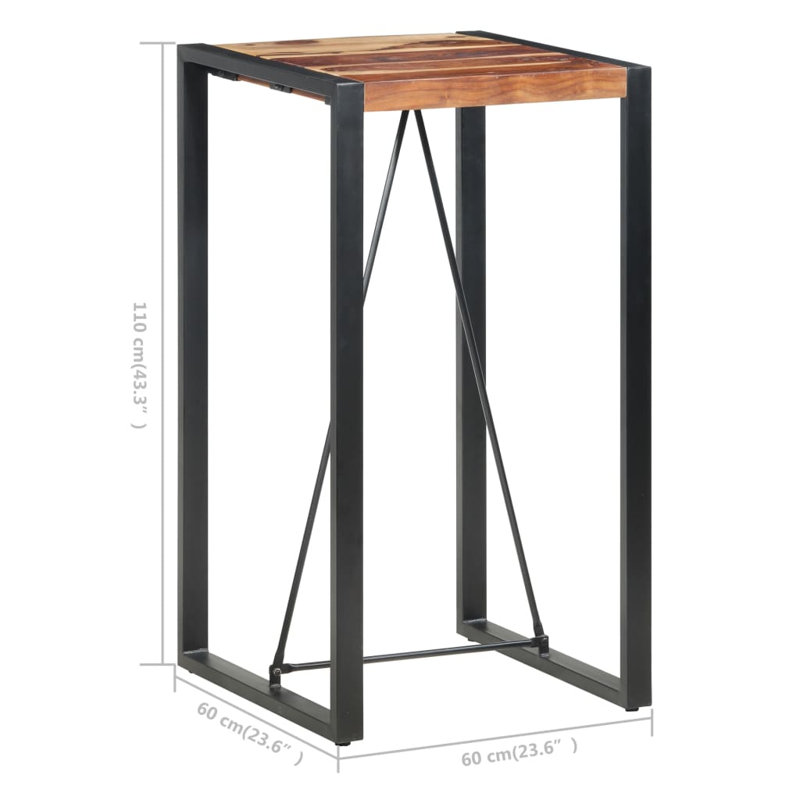 Table de bar cuisine salle à manger table bistro table bistro en bois de manguier massif, L 70,9 po x l 35,4 po, Brun