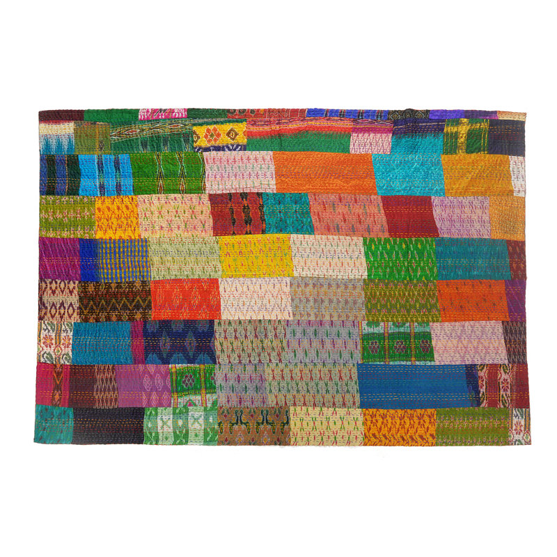 Advika Handmade Kantha Silk Blend Throw Blanket, Multicolor