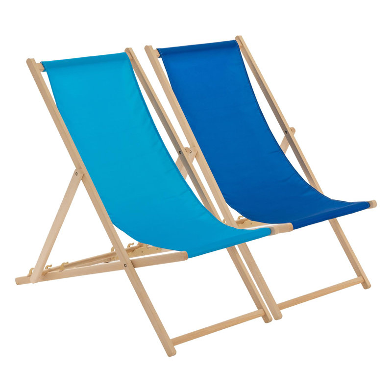 Harbour Housewares - Folding Wooden Deck Chairs, Royal Blue/Light Blue