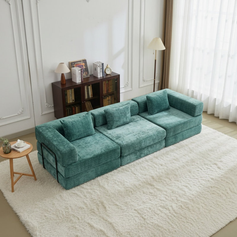 Floor Couch Upholstered Sleeper Sofa Convertible Sofa Bed, Green