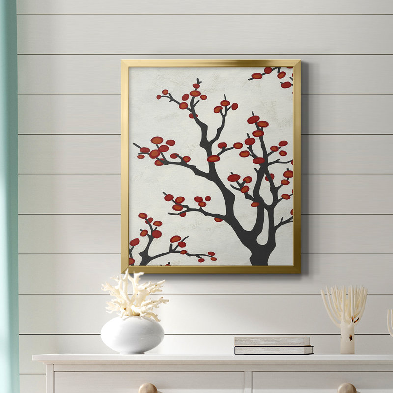 Toile encadrée rouge Red Berry Branch II - prête à être accrochée, Or, H 24 po x l 20 po