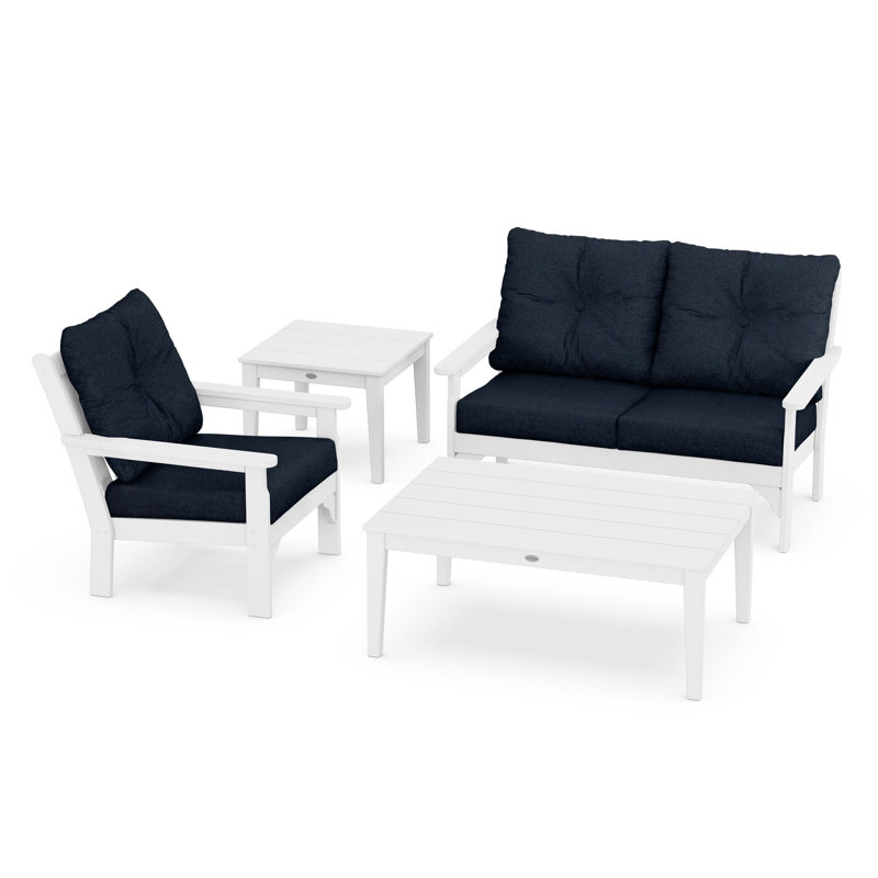 Ensemble de conversation à assise profonde 4 pièces Vineyard, Marine Indigo Revolution®, Blanc