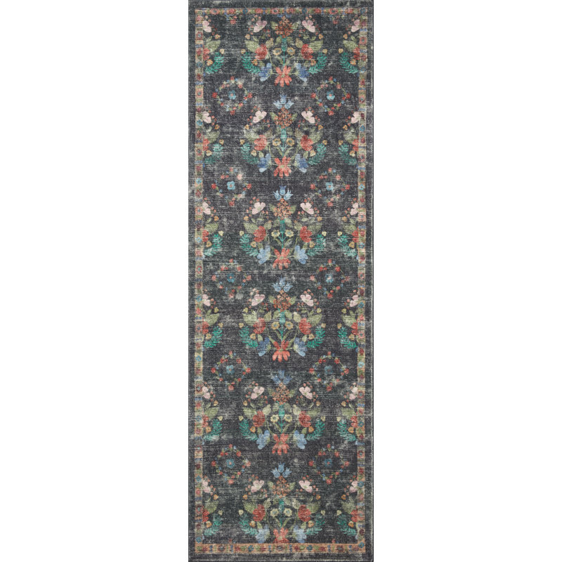 Tapis gris anthracite Rifle Paper Co. x Loloi Courtyard CloudPile, Tapis de couloir 2 pi x 5 pi