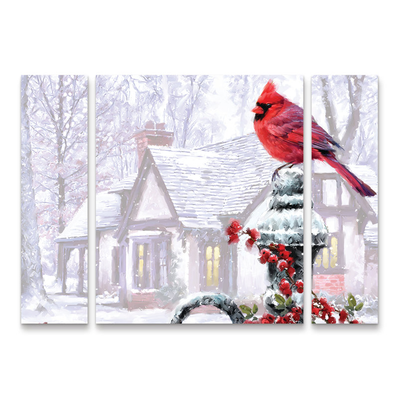 The Macneil Studio «Cardinal On Gatepost», ensemble de 3 panneaux d'art, H 30 po x l 41 po x P 2 po