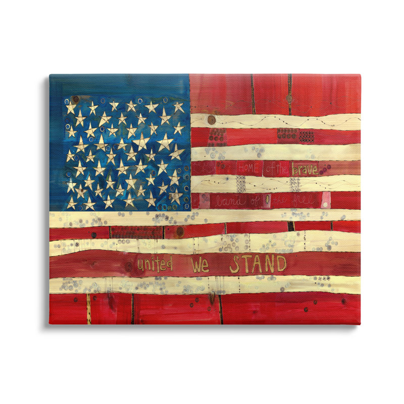 «United We Stand Independence Day Festive American Flag» par Stephanie Burgess - Peinture rectangulaire sur toile