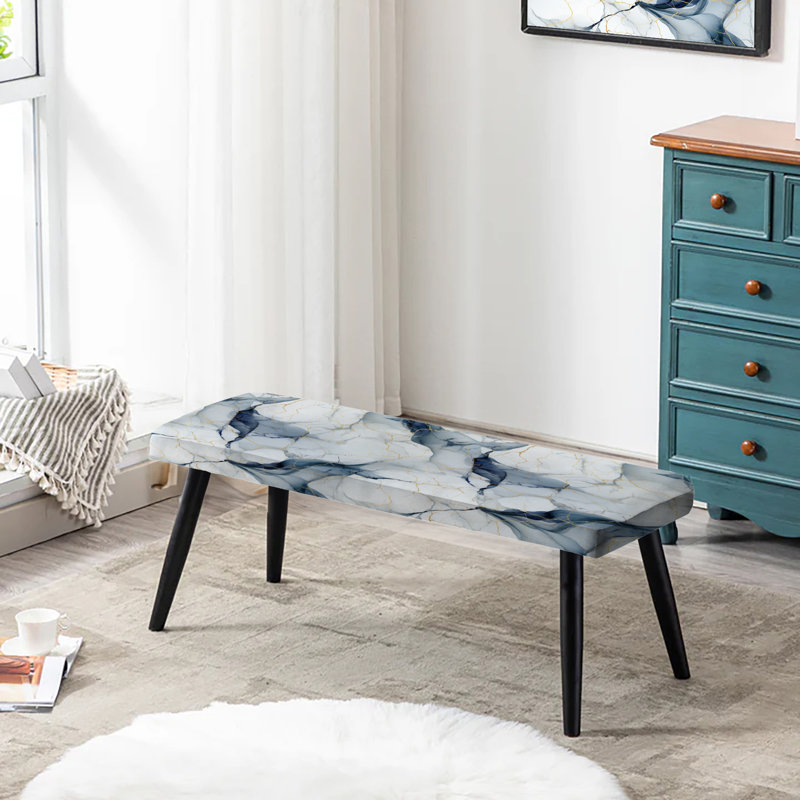 White And Grey Marble Harmony Pattern - Marble Upholstered Black Bench