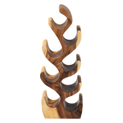 Bali & Pari Matana Suar Wood Wine Rack With 8-Bottle Capacity, Modern Rustic Wine Organizer Stand With Tree Branch Design, Free-Standing Display For C