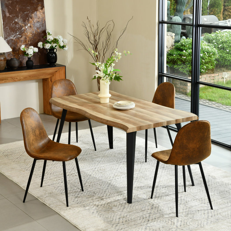 Ensemble de salle à manger moderne 5 pièces Shivani avec table rectangulaire en grain de bois et 4 chaises, Noyer, Brun