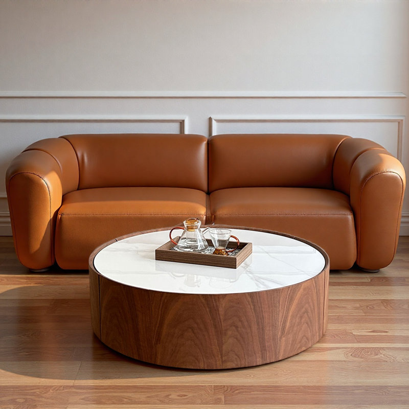 Mid-century Walnut Rockboard Coffee Table, 13.8" H x 35.4" L x 35.4" W