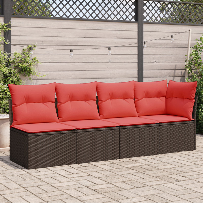 Canapé de jardin avec coussin vidaXL brun en polyester 227 x 62 x 69 cm, 4, Red Cushion/ Brown Frame