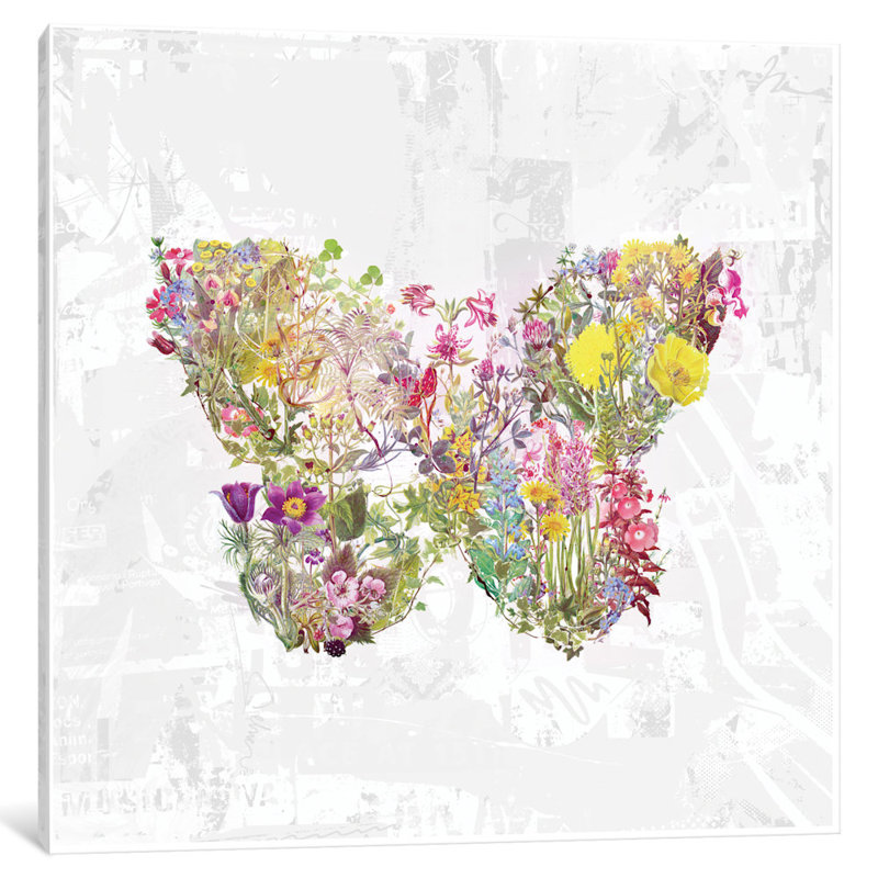 Art sur toile papillon des fleurs, H 12 po x l 12 po x P 0,75 po