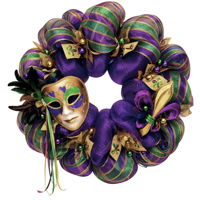 Couronne de masque Mardi Gras avec fleur de lis 28 pouces