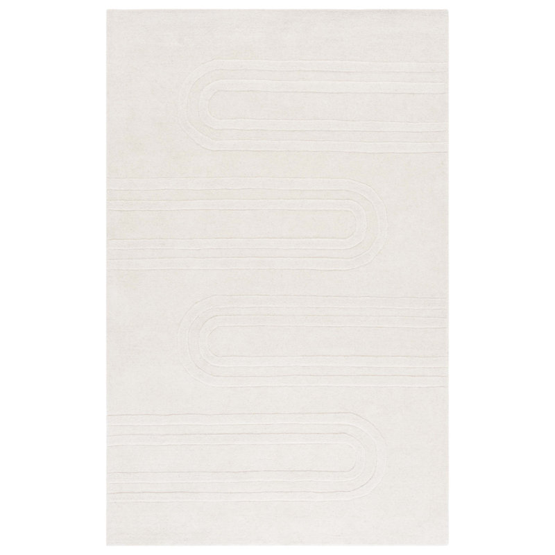 Mebsuta 501 Hand Tufted Wool/Cotton Geometric Shapes Indoor Use Only Rug in Ivory, Rectangle 5' x 8'