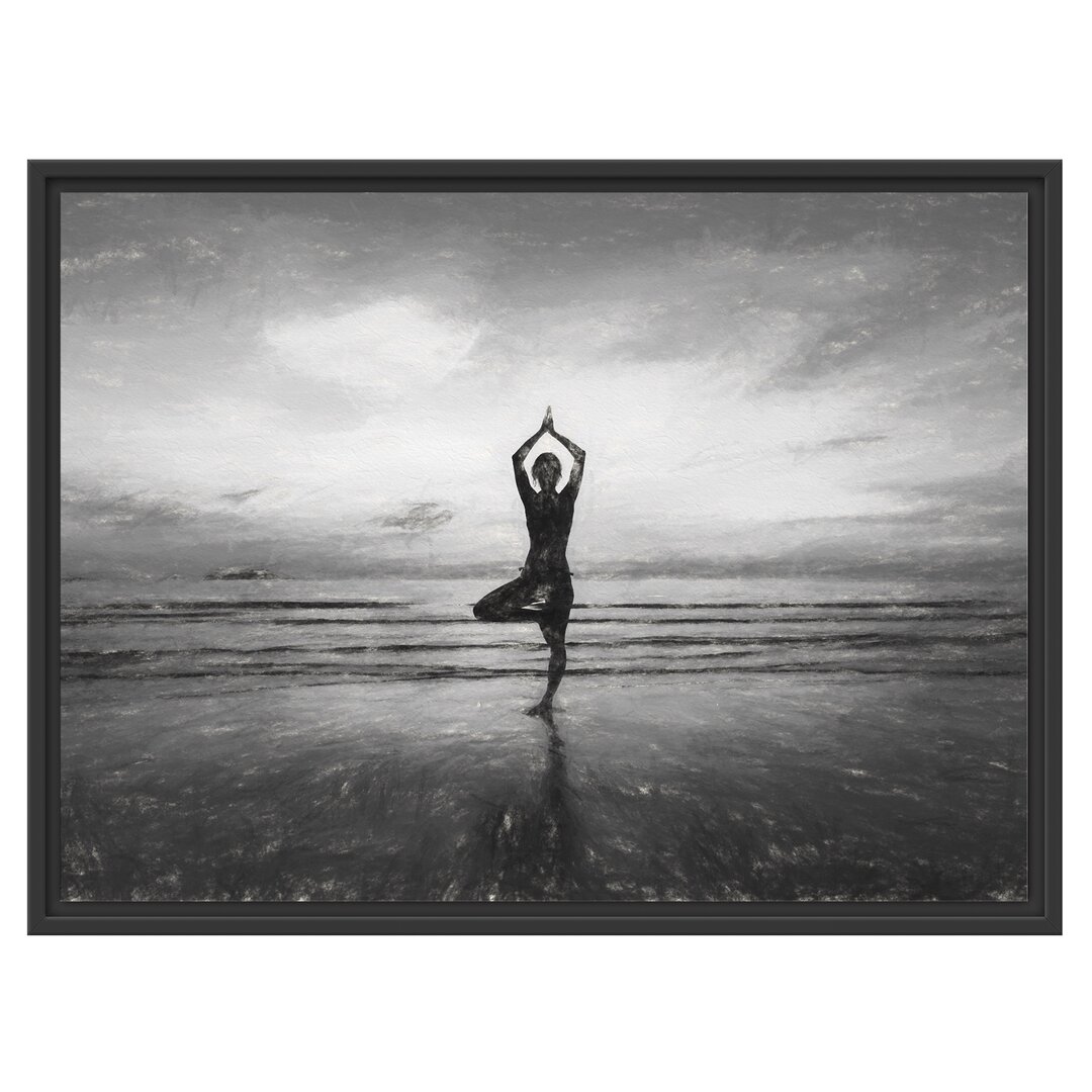 Gerahmtes Wandbild Yoga am Strand Kunst