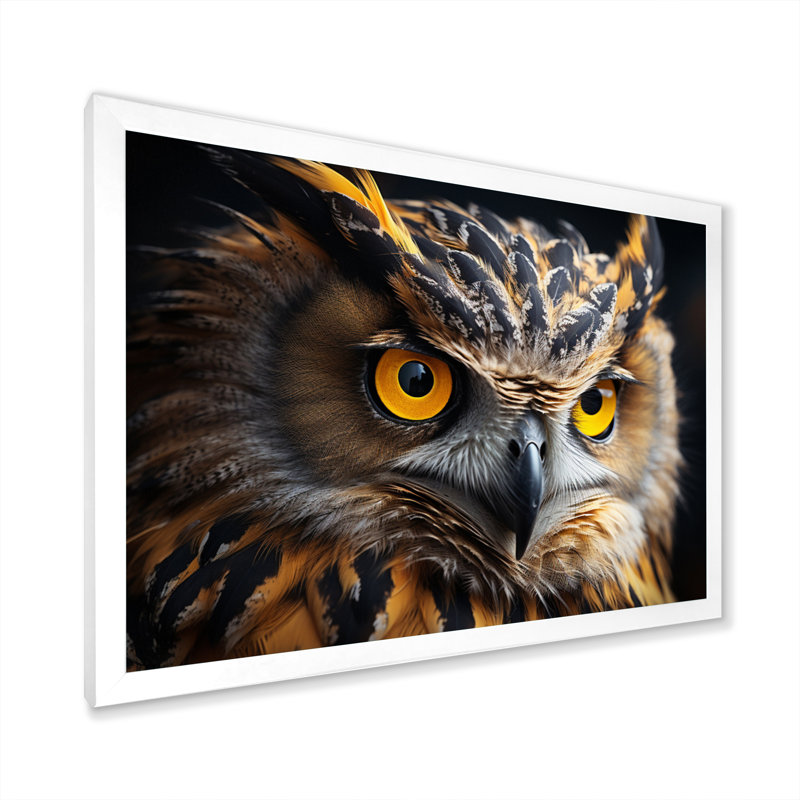 Portrait d'un hibou jaune - impression, H 24 po x l 32 po x P 1 po, Cadre photo blanc