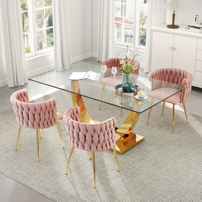 Rectangle Pedestal Dining Set with Woven Dining Chair