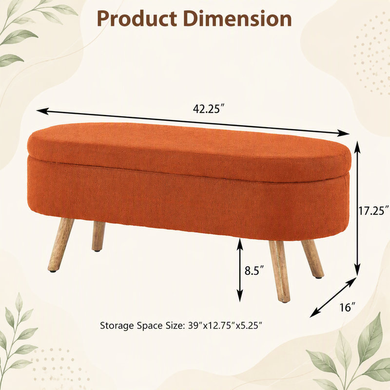 Banc de rangement avec repose-pieds ovale Luxury, Orange, Orange