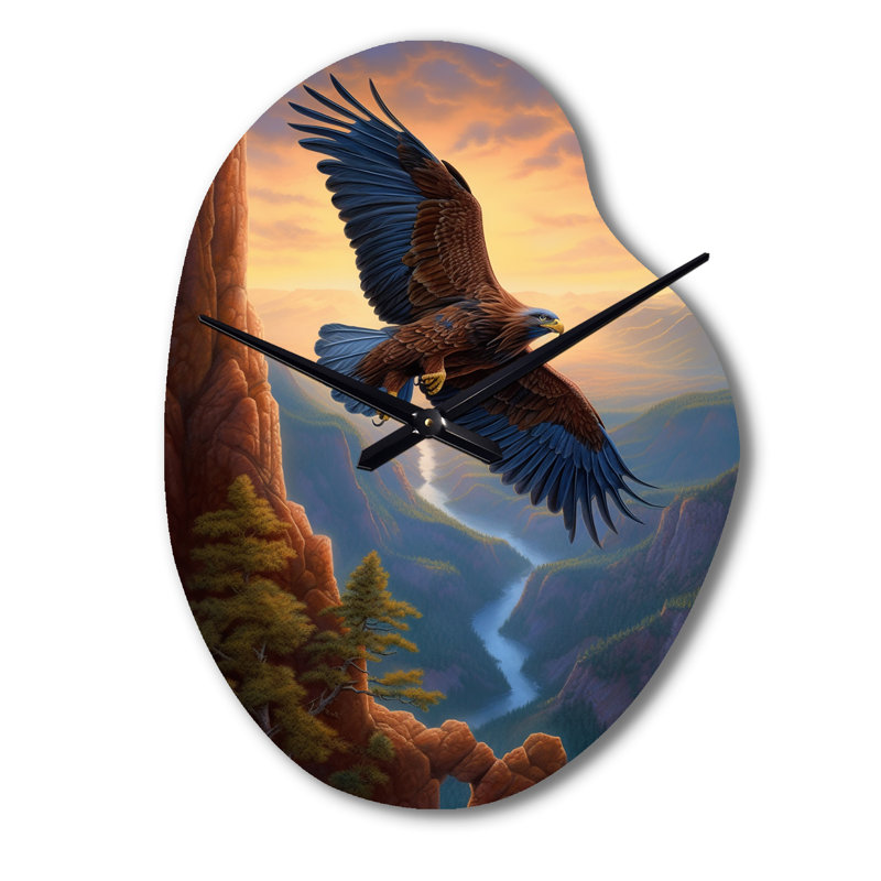 Leilyn Flight Of The Eagle I - Eagle Unique Shape Metal Clock, Modern Asymmetrical Wall Clock Print, Small