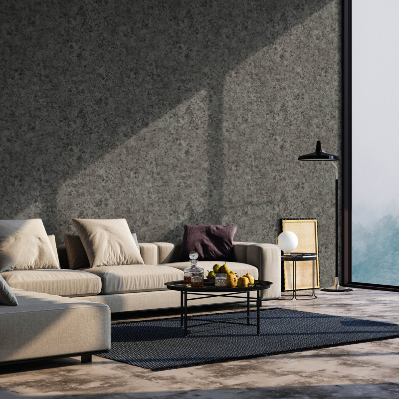 Air Collection Igneous Effect Textured Wallpaper Roll, Black