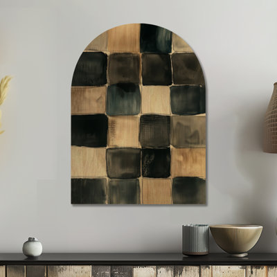 Grille de carreaux encrés - Art mural géométrique noir en bois arqué