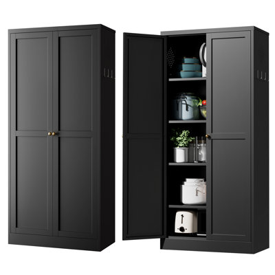 Armoire de cuisine 61 po en métal noir, armoire de rangement autoportante avec 4 tablettes réglables, 110 lb par tablette pour le salon de la cuisine