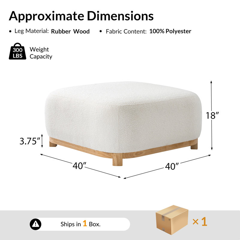 Aleida Modern 40" Round Chenille Cocktail Ottoman with Solid Wood Legs, Ivory