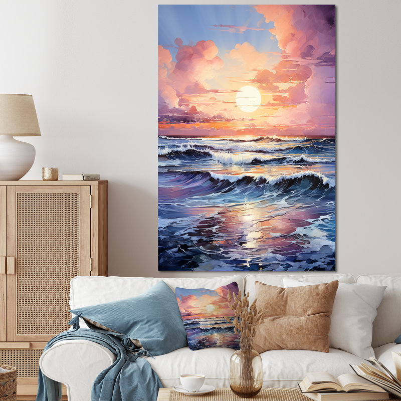 Marée jaune au coucher du soleil II - art mural coucher de soleil côtier, Black Picture Framed, 32" H x 16" W
